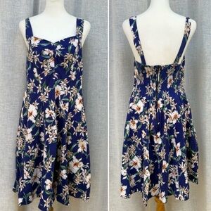 Royal Creations Hawaii blue tropical floral mini cotton summer dress